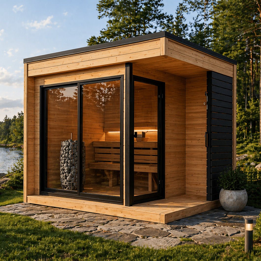 Kelohus Fossen — sauna med integrert utedusj for 4–6 personer fra Kelohus